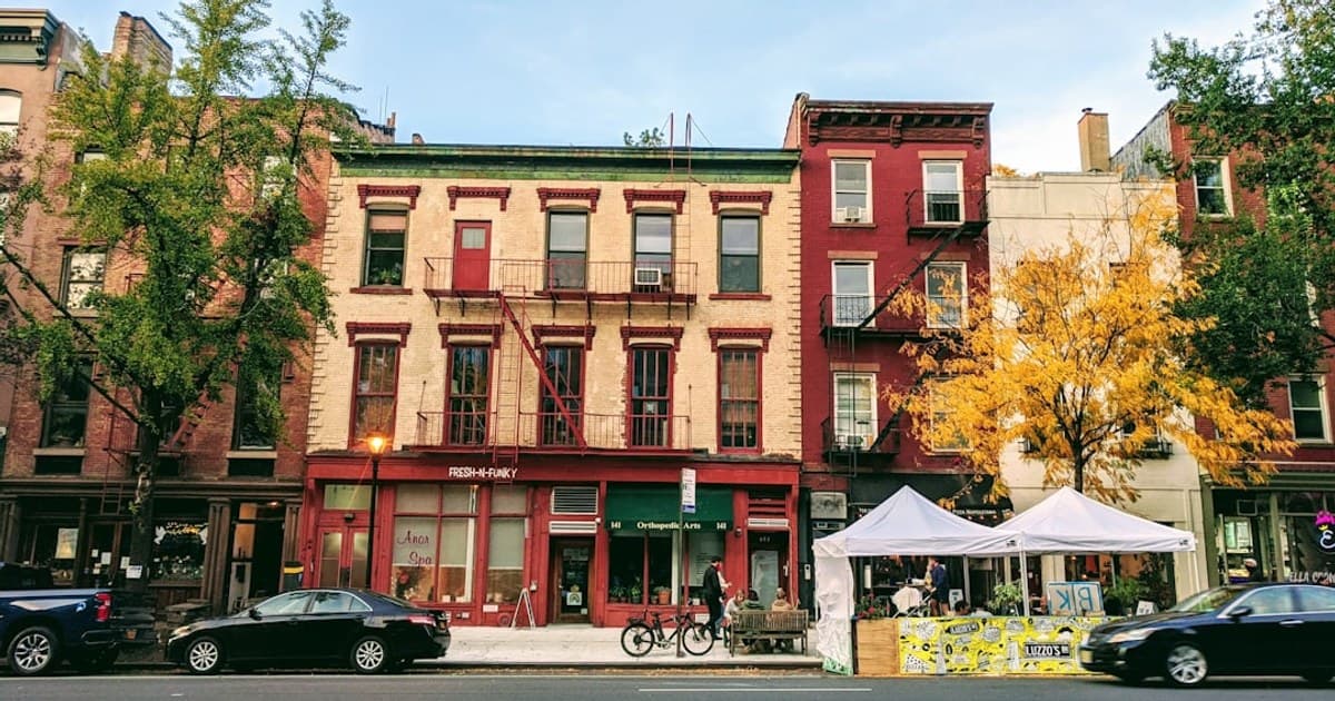 New York Facade with outdoor seating